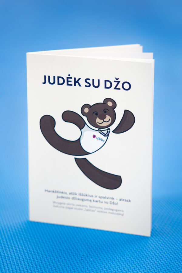 JUDĖK SU DŽO – smagi eiliuota gimnastikos judesių ir užduočių spalvinimo knygelė su staigmena knygelės pabaigoje!